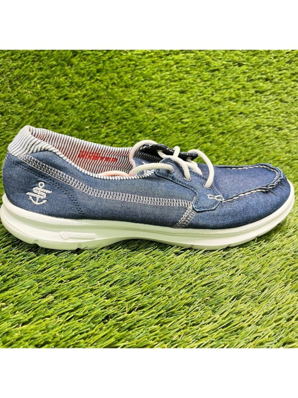 Skechers Go Step Lite Indigo Womens Size 9.5 Blue Denim White Casual Boat Shoes